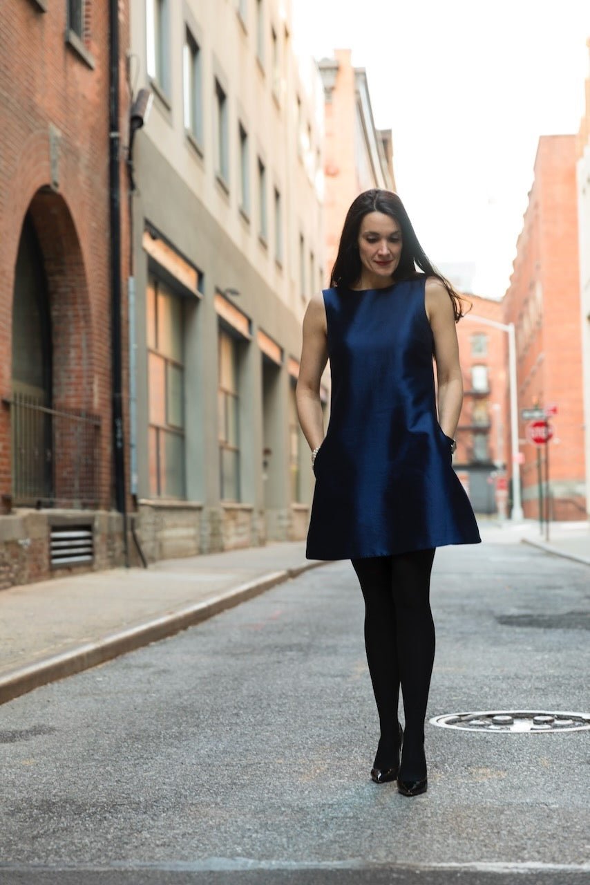 A-line Style Cocktail Dress with Pockets Navy — The Lawson II - Senza Tempo Fashion