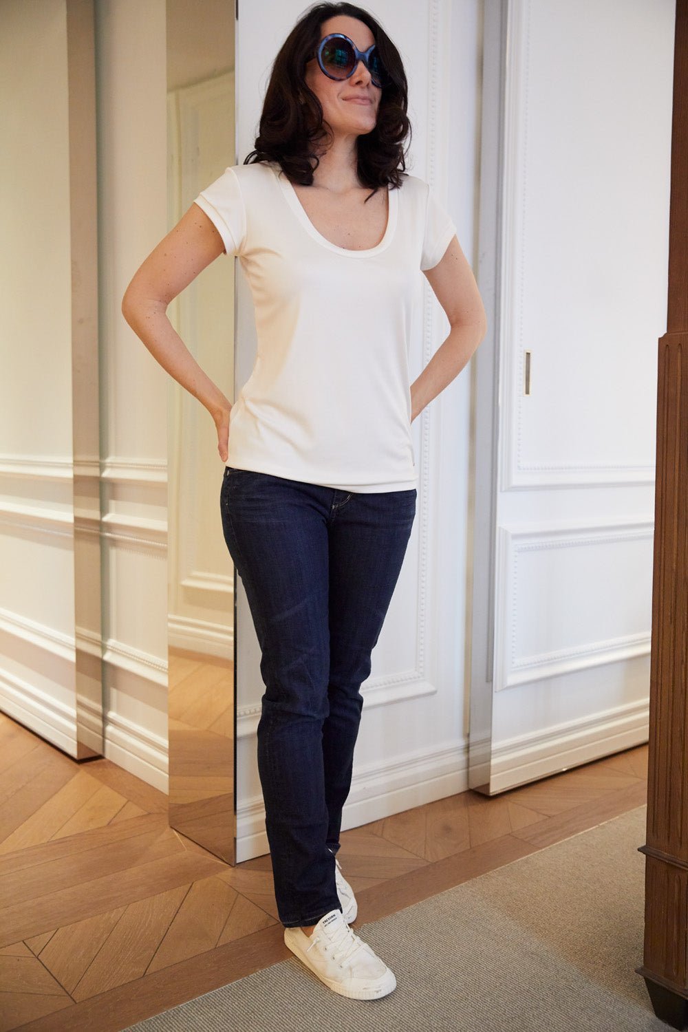 Luxe Finish Seam Silk Jersey T Shirt Scopneck — The Marilyn - Senza Tempo Fashion