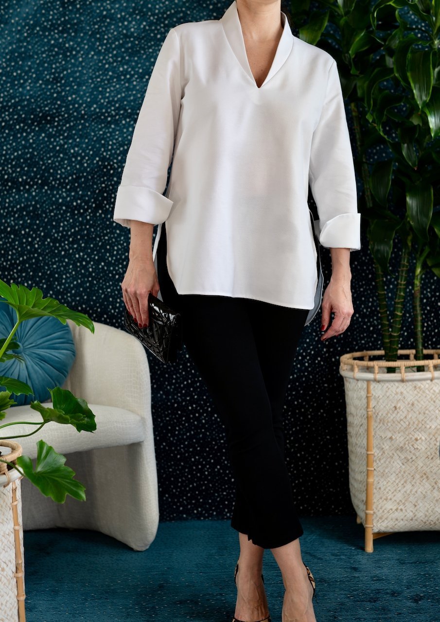 Luxe White Cotton Tunic Top — The Debra - Senza Tempo Fashion