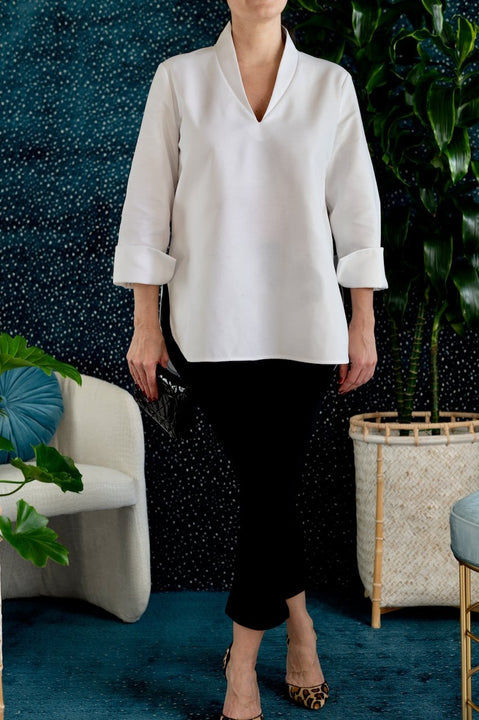 Luxe White Cotton Tunic Top — The Debra