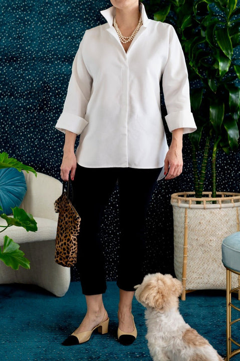 Luxe White Cotton Tunic Top with Collar — The Maggie