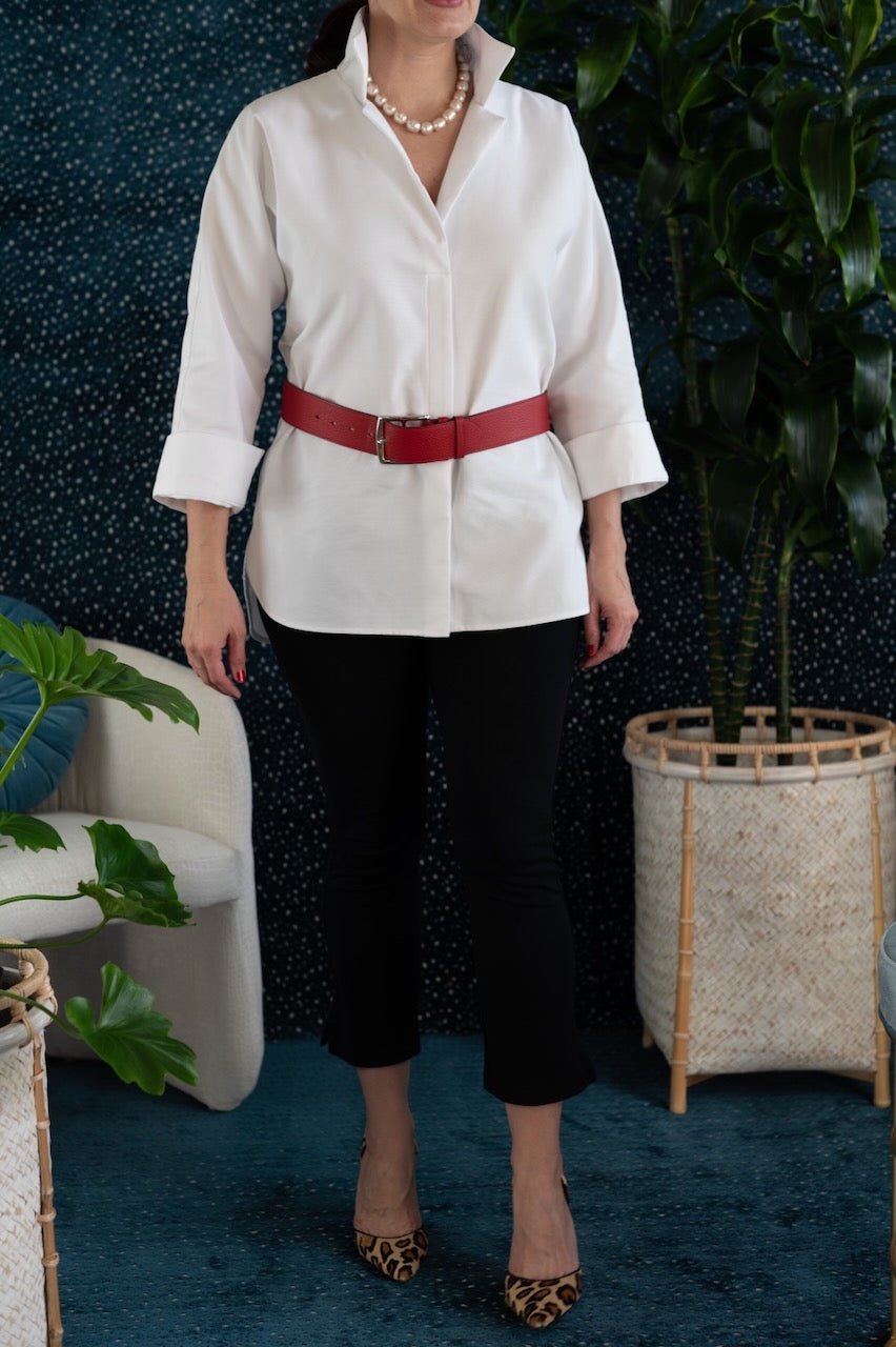 Luxe White Cotton Tunic Top with Collar — The Maggie - Senza Tempo Fashion