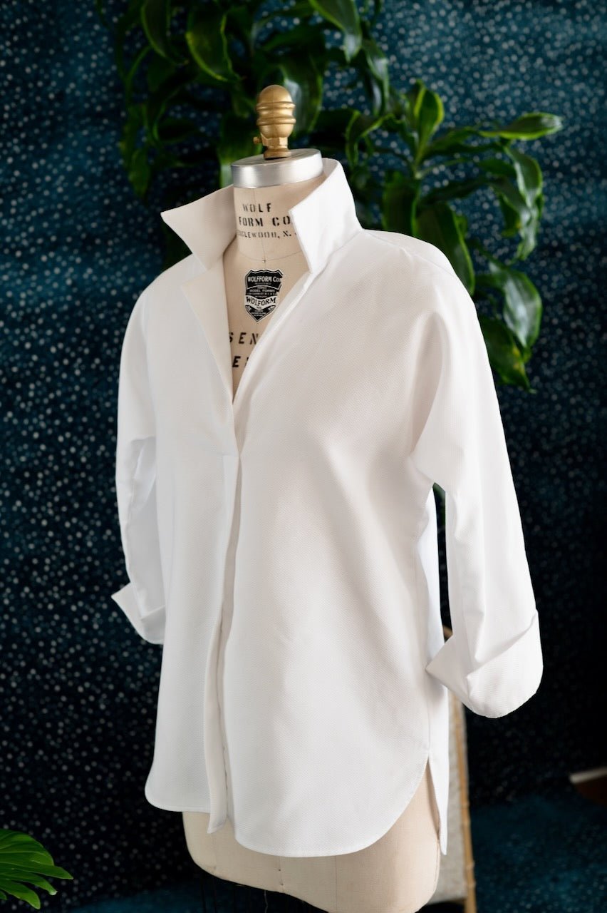 Luxe White Cotton Tunic Top with Collar — The Maggie - Senza Tempo Fashion