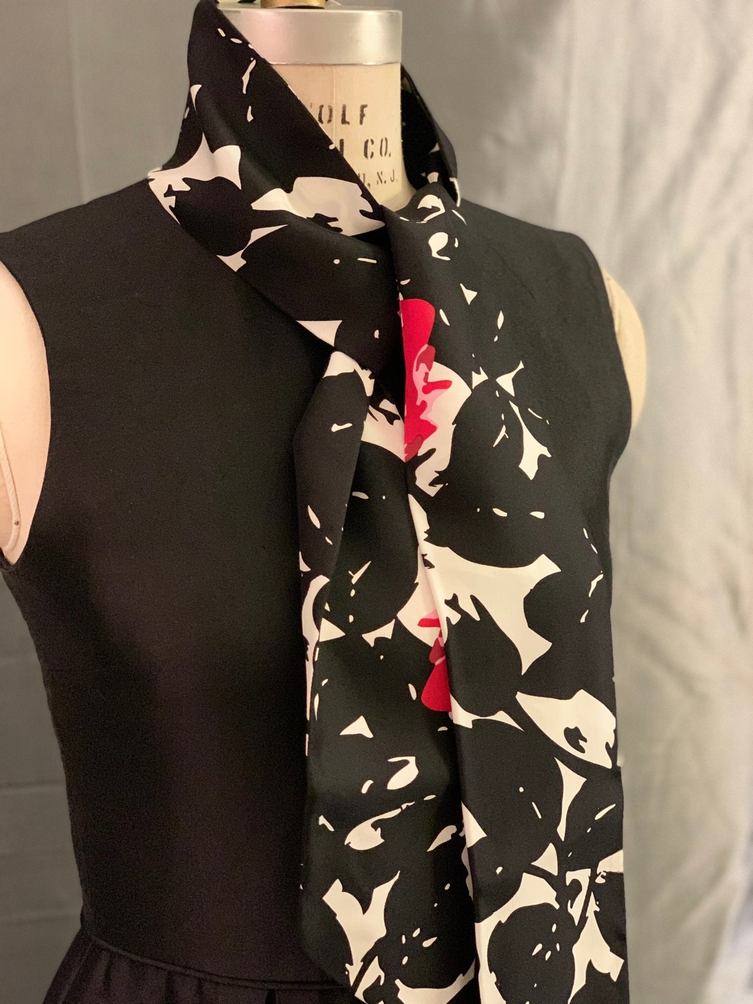 Modern luxury fashion botanical silk scarf black and white