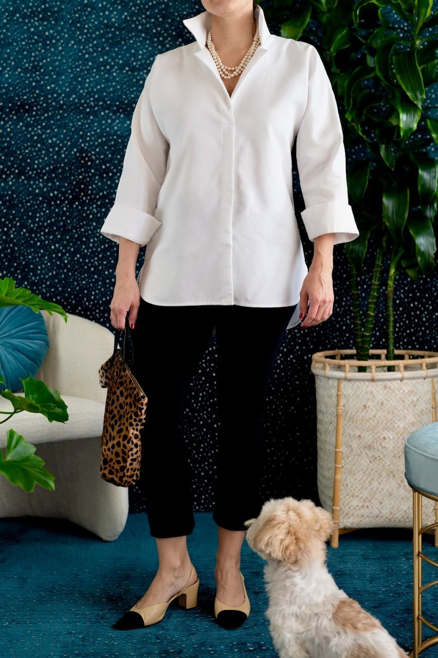 Luxe White Cotton Tunic Top with Collar — The Maggie | Senza