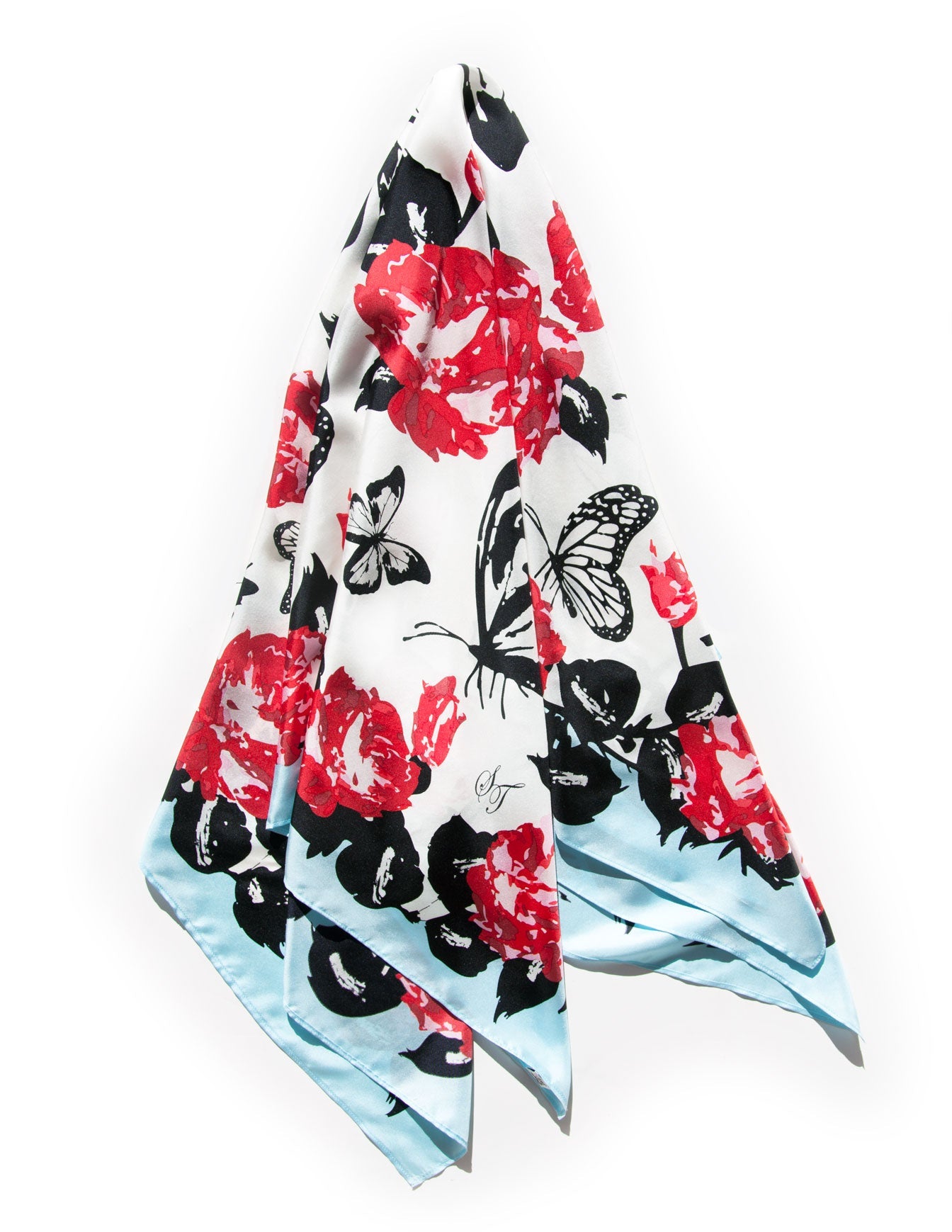 Vintage floral butterfly silk scarf